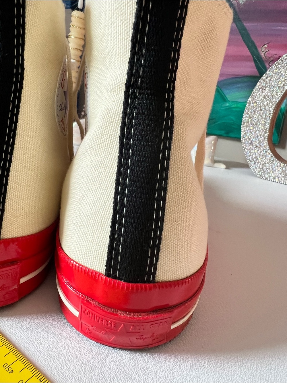 Converse Cream Canvas High-Top with Red and Black details and heart - Picture 3 of 11